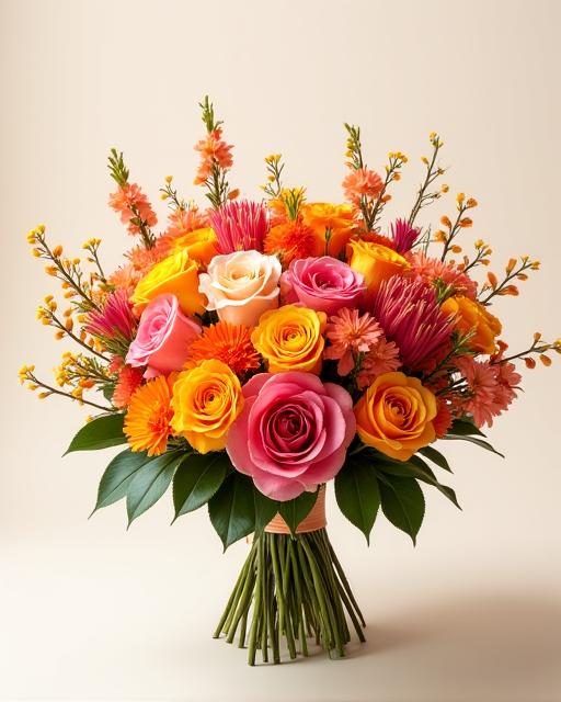 The Rotorua Sunrise Bouquet featuring warm orange and pink tones.